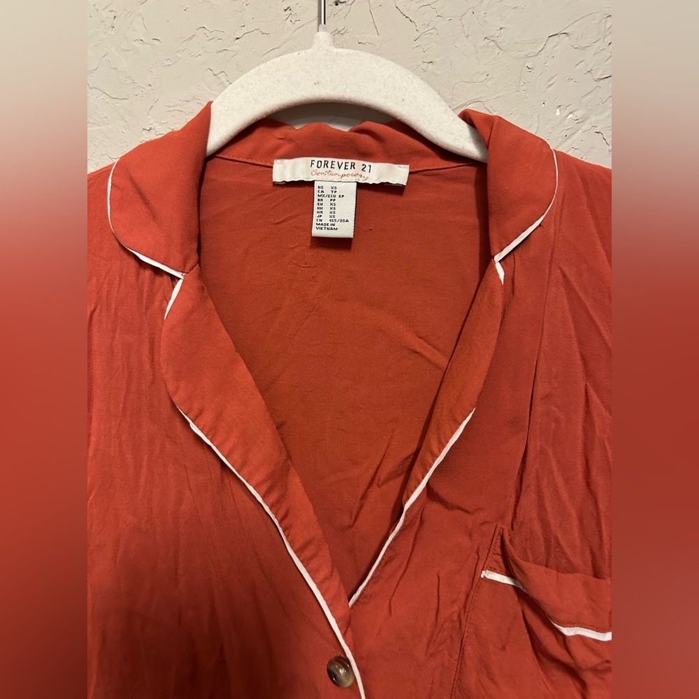 Forever 21 Orange Button Front Shirt - xsmall - Picture 3 of 4